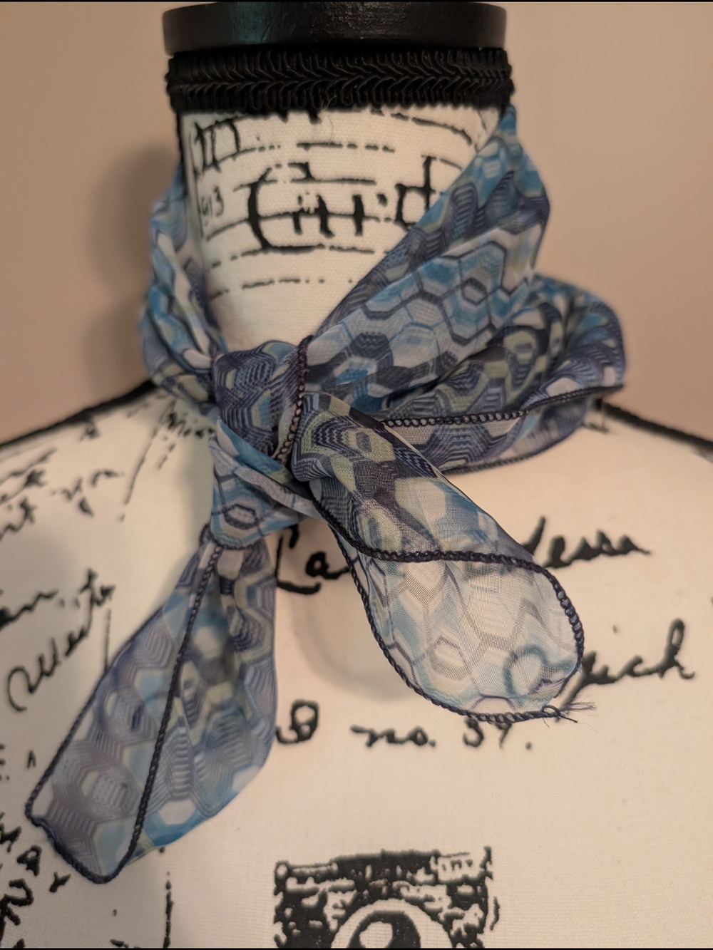 Blue Geometric Sheer Neck Scarf - Stylish Lightweight Wrap